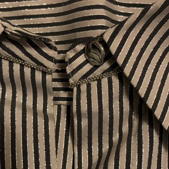 LAFAYETTE 148 NY Stripe Shimmer Button Down Long Sleeve Blouse Black Beige SZ 10 - Picture 7 of 16